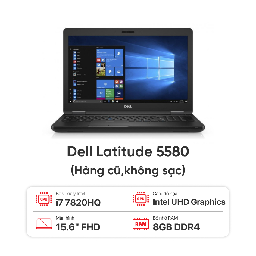 Laptop Dell Latitude 5580 i7 7820HQ/8GB RAM/256GB SSD/15.6 FHD''/không sạc-Hàng cũ đẹp 95% 