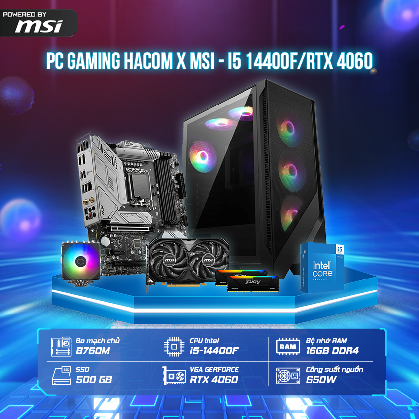 PC HACOM X MSI - I5 14400F/RTX 4060 ( POWERED BY MSI )