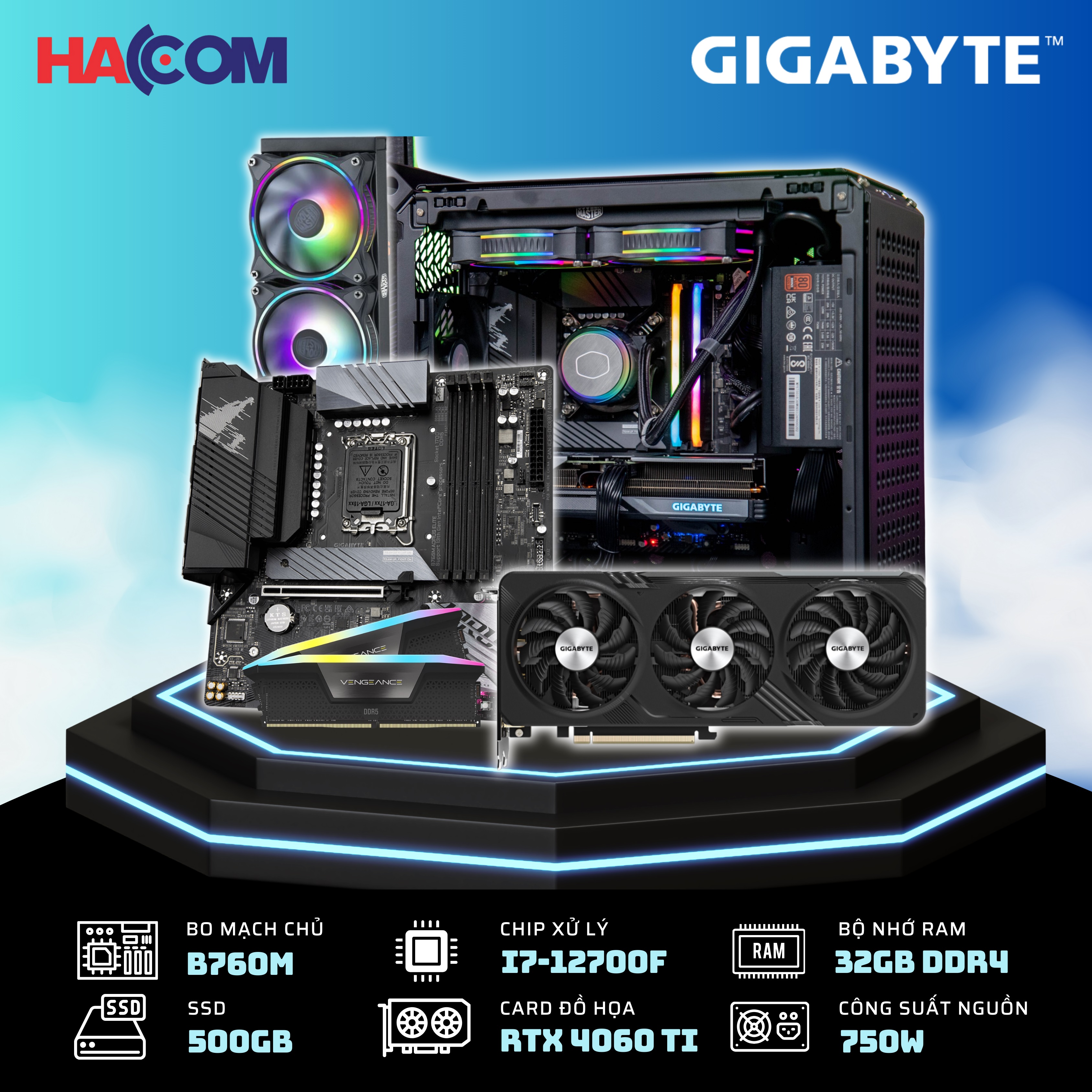 HACOM APOLLO i13 (GeForce RTX 4060 Ti/i7 12700F/B760/32G RAM /750W)