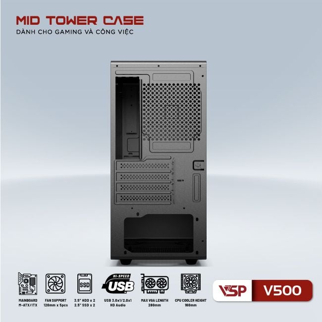 Vỏ Case VSP V500 - ĐEN (ATX/Mid Tower)