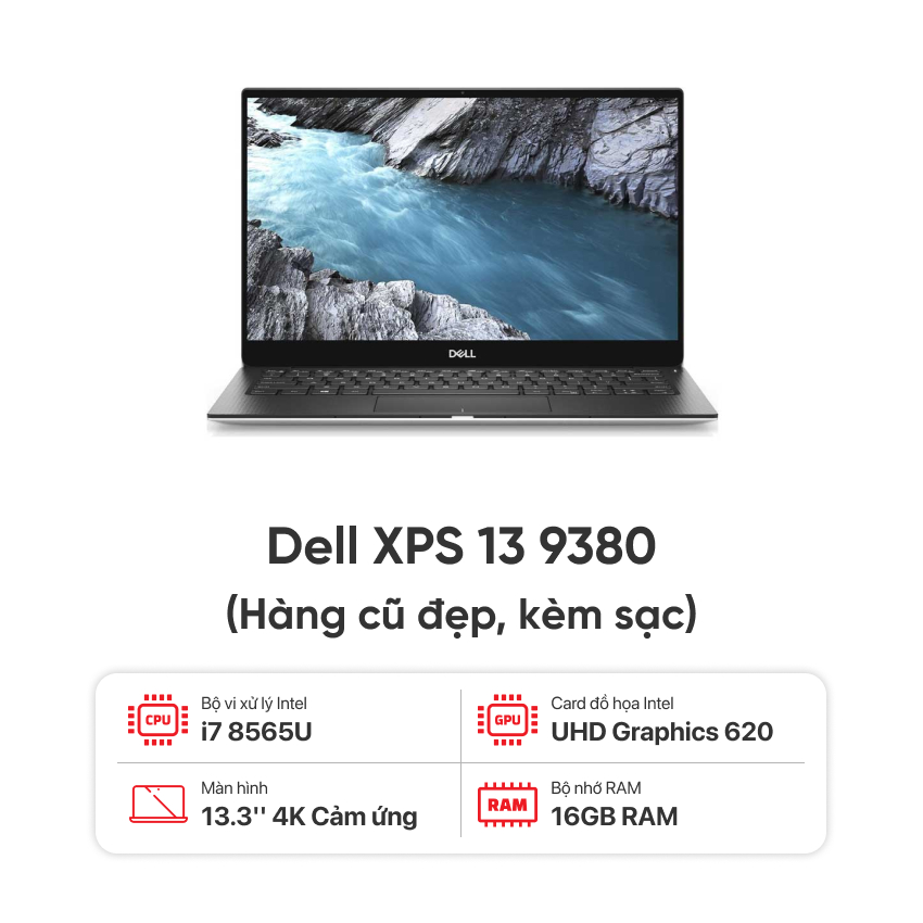 Laptop Dell XPS 13 9380 / I7 8565U / 16GB RAM / 256 GB SSD / Màn 13.3 inch 4K Cảm ứng / Kèm sạc - Hàng cũ đẹp