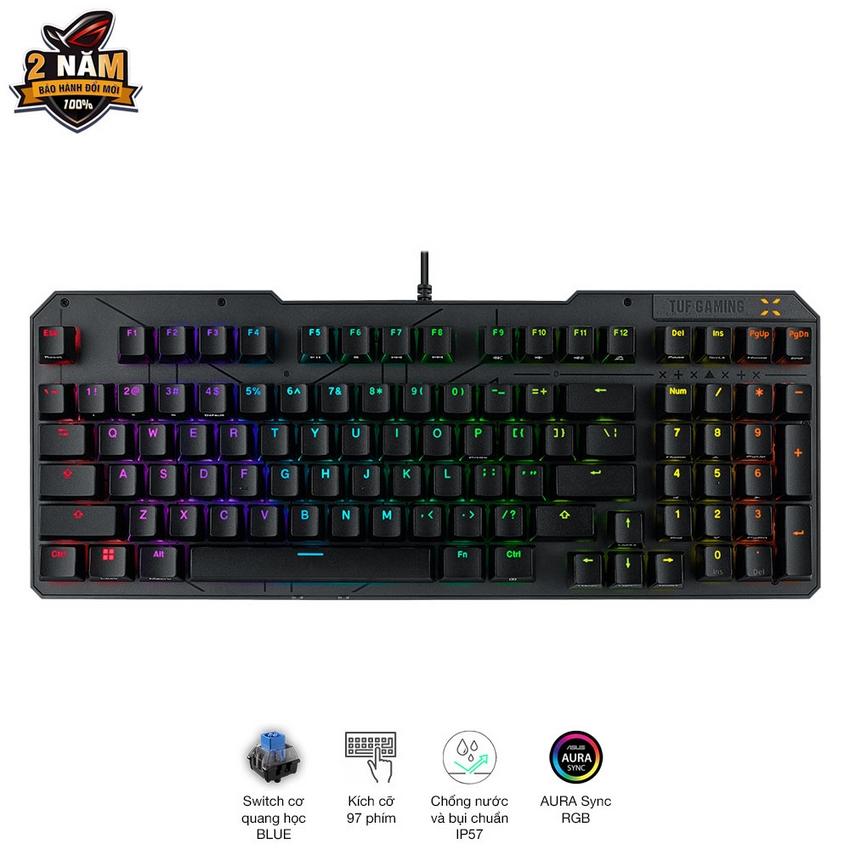 Bàn phím cơ Asus TUF K3 Gen II Black (USB/Optical Blue Switch/ABS/RGB)