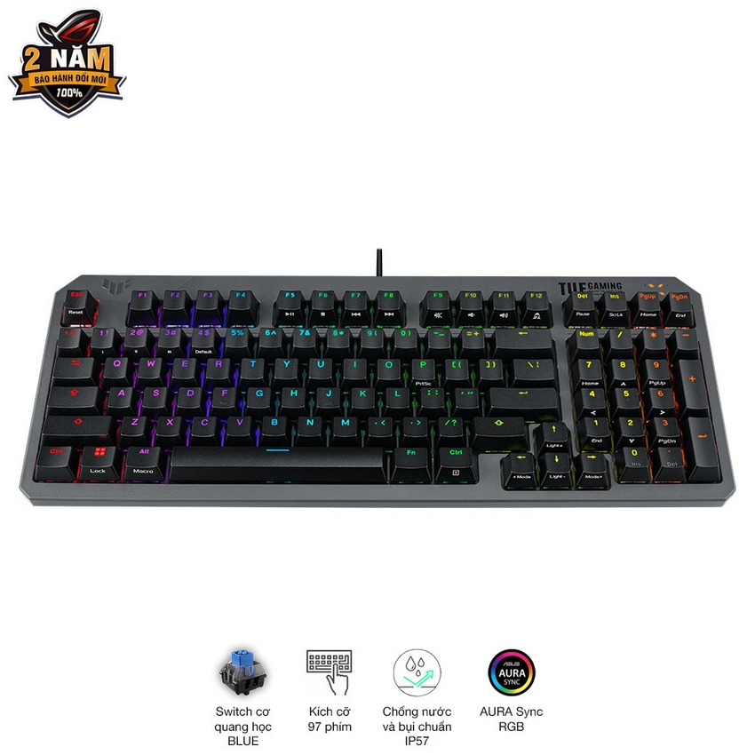 Bàn phím cơ Asus TUF K3 Gen II Black (USB/Optical Blue Switch/ABS/RGB)