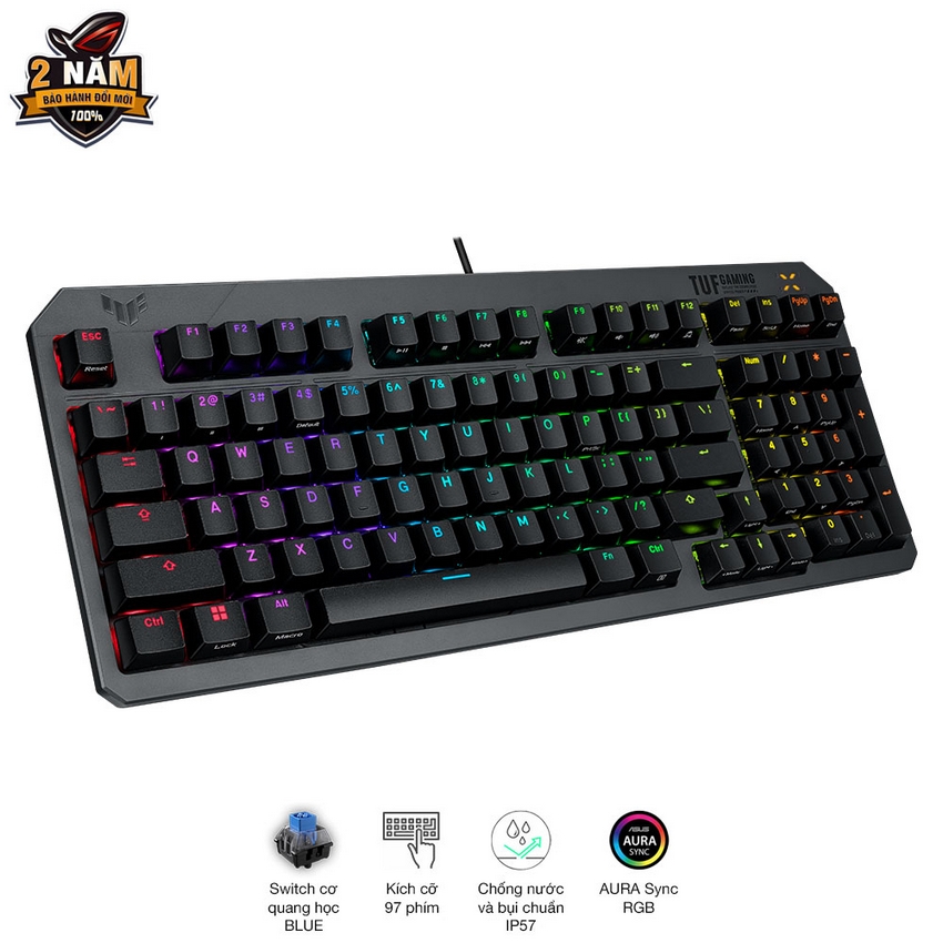 Bàn phím cơ Asus TUF K3 Gen II Black (USB/Optical Blue Switch/ABS/RGB)