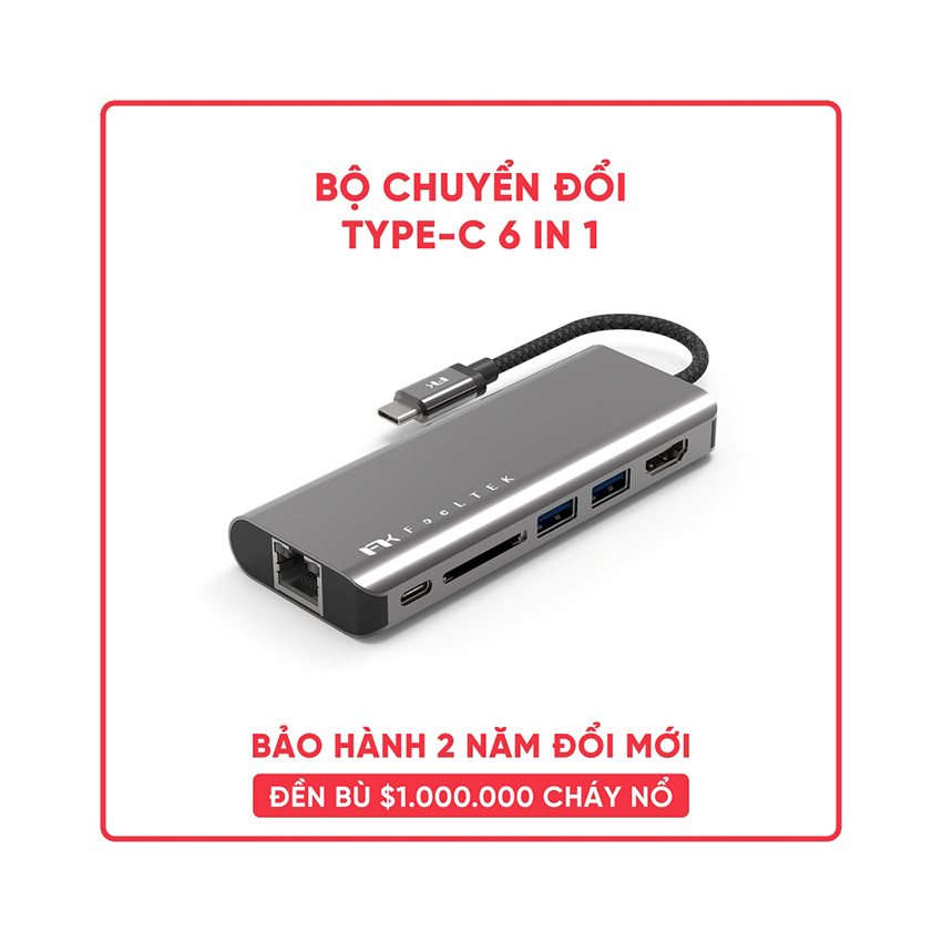 BỘ CHUYỂN ĐỔI 6 TRONG 1 FEELTEK HCM006APWW2F (TỪ USB TYPE C SANG HDMI + RJ45 + USB3.0 + SD + PD)