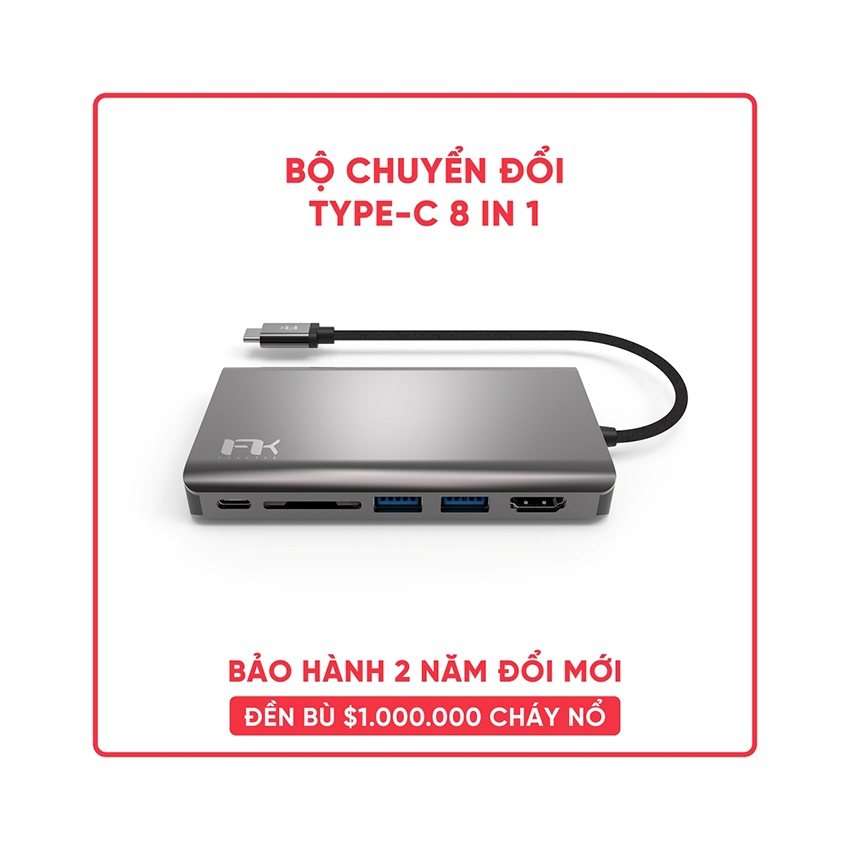 BỘ CHUYỂN ĐỔI 8 TRONG 1 FEELTEK HBC008ZZC201 (TỪ USB TYPE C SANG HDMI + USB3.0 + SD + PD)