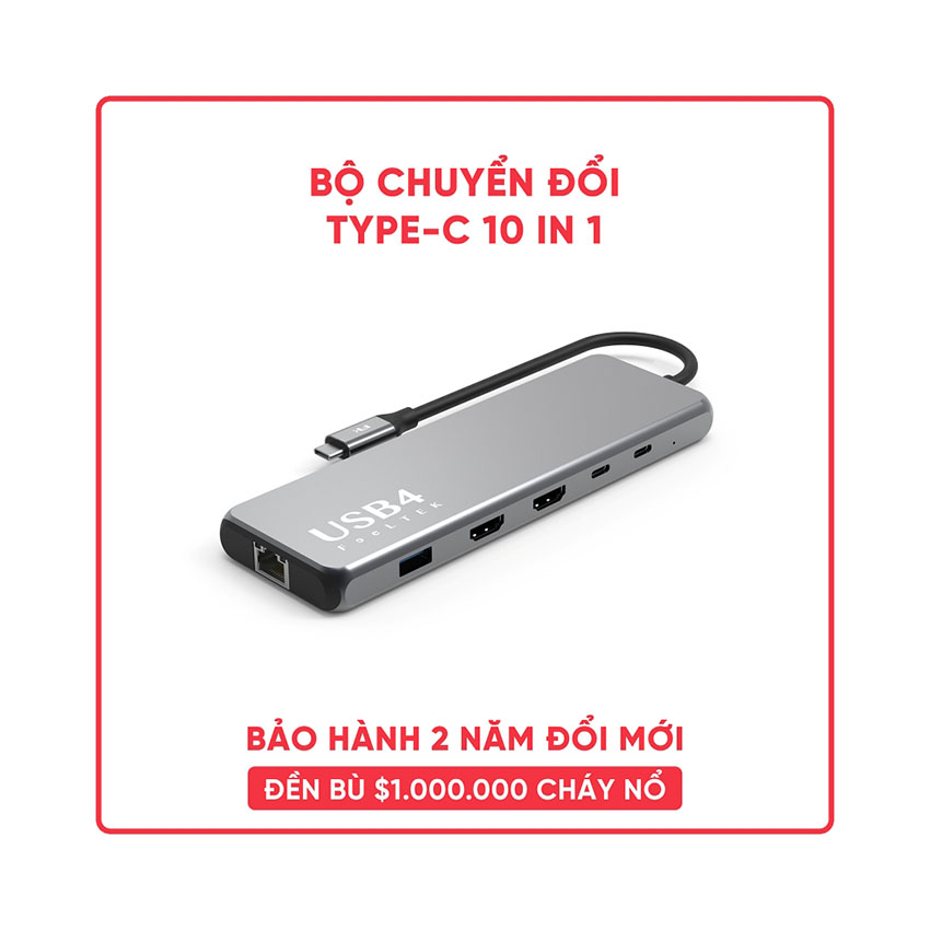 BỘ CHUYỂN ĐỔI USB4 10 TRONG 1 FEELTEK HCM010APWW2F (TỪ USB TYPE C SANG HDMI + USB3.1 + USB3.0 + USBC + PD + RJ45)