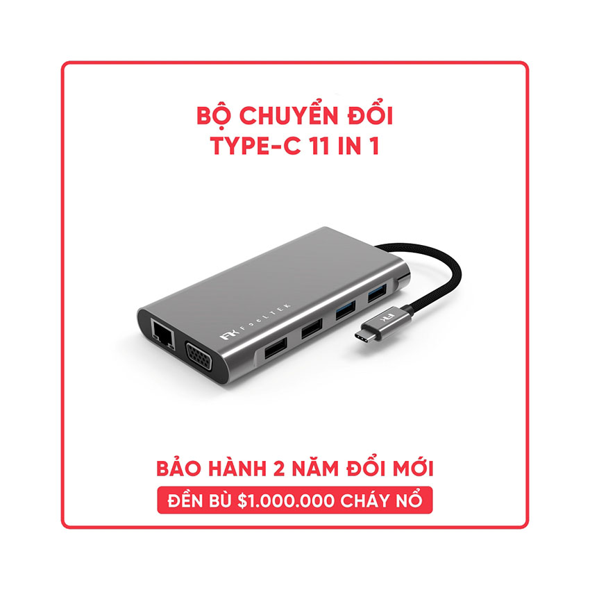BỘ CHUYỂN ĐỔI 11 TRONG 1 FEELTEK HBC011ZZC206 (TỪ USB TYPE C SANG HDMI + VGA + USB3.0 + USB2.0 + SD + MICRO SD + RJ45)