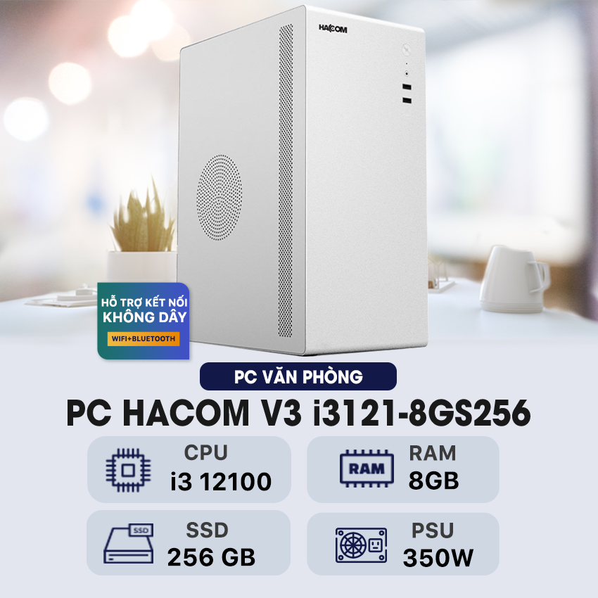 PC HACOM BUSINESS V3 i3121-8GS256 (i3 12100/H610/8GB RAM/256GbB/WIFI/White) - Hình 1