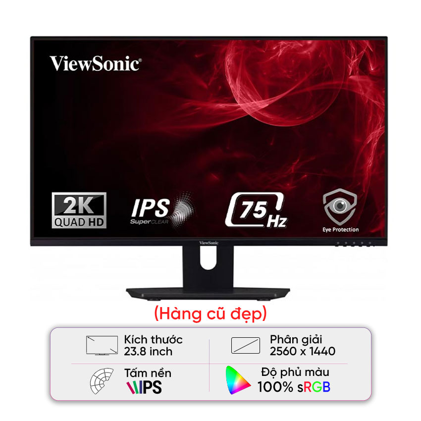 MÀN HÌNH VIEWSONIC VX2480-2K-SHD ( 23.8INCH/QHD/IPS/75HZ/4MS/250NITS/HDMI+DP) - CŨ ĐẸP ( CÓ VỎ HỘP, DÂY NGUỒN)