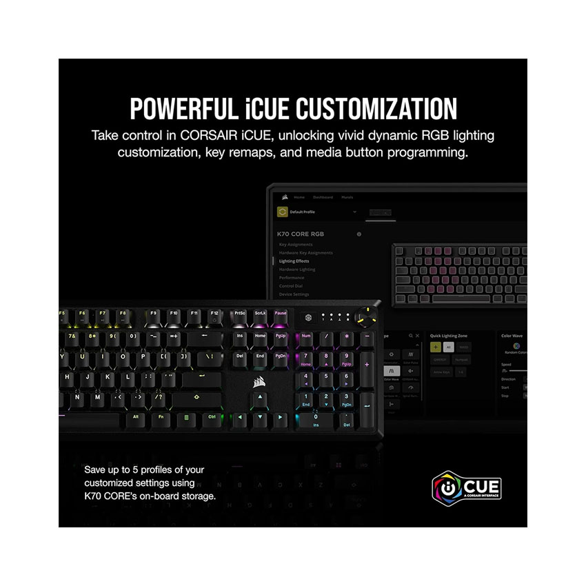 Bàn phím gaming Corsair K70 CORE-BLK-CRSR MX-RGB (CH-910971E-NA) - Hình 3