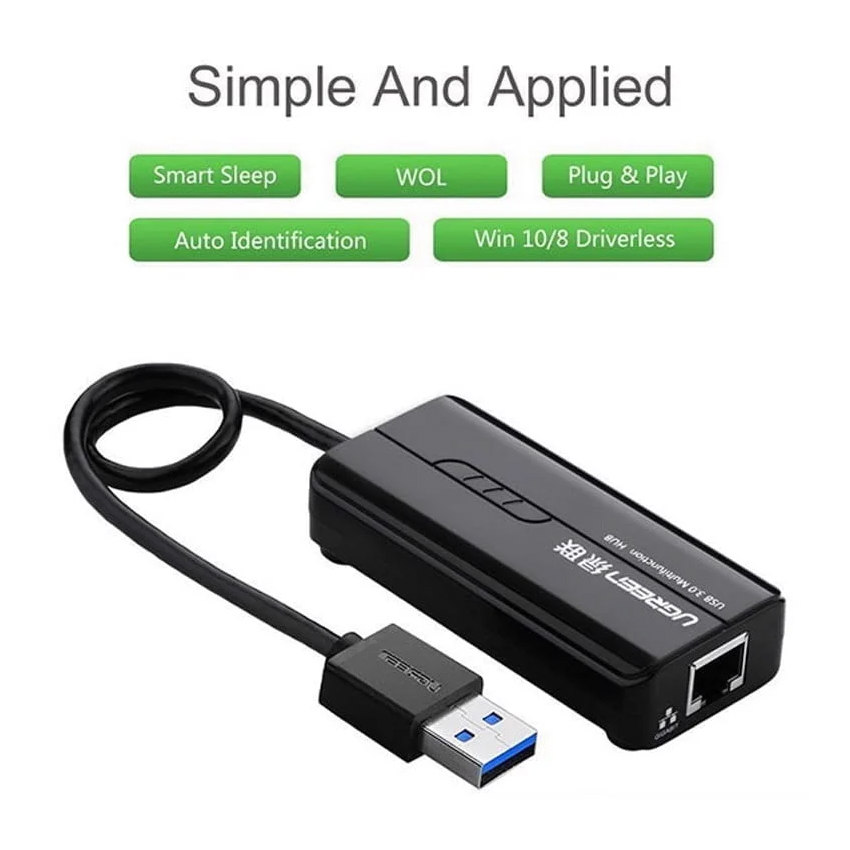Bộ chia USB Ugreen 3.0 gồm 3 cổng usb, 1 cổng RJ45 Giga 20265 (BOCH167 )