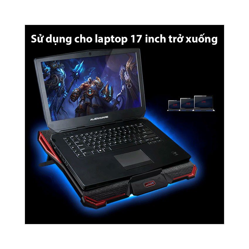 Đế tản nhiệt Laptop Coolcold K33 5 quạt màu đỏ LED RGB