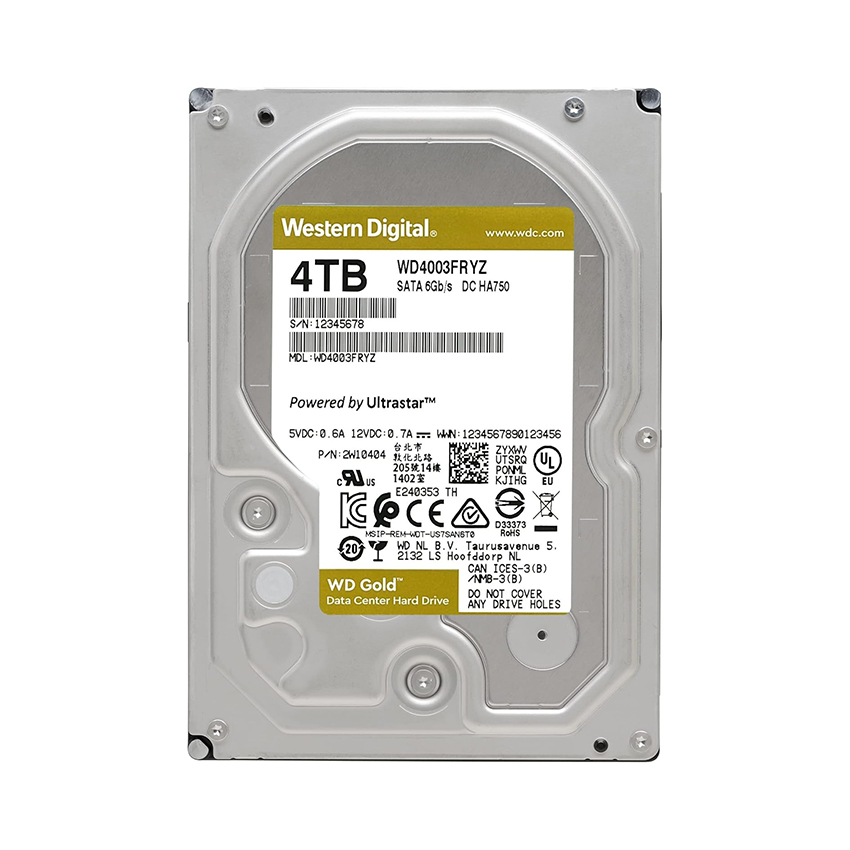 HDD WD Gold (4TB/3.5 inch/SATA 3/256MB Cache/7200RPM) (WD4004FRYZ)