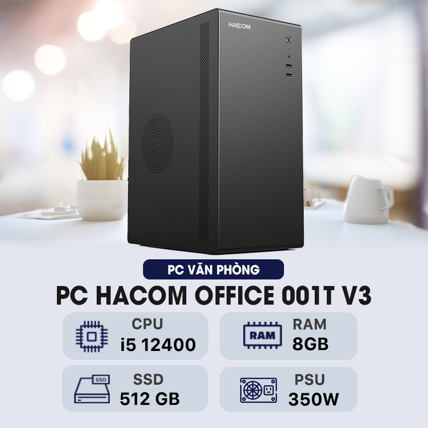 PC HACOM OFFICE 001T V3 (Intel i5 12400/8GB RAM/512GB SSD/Black) - Hình 1