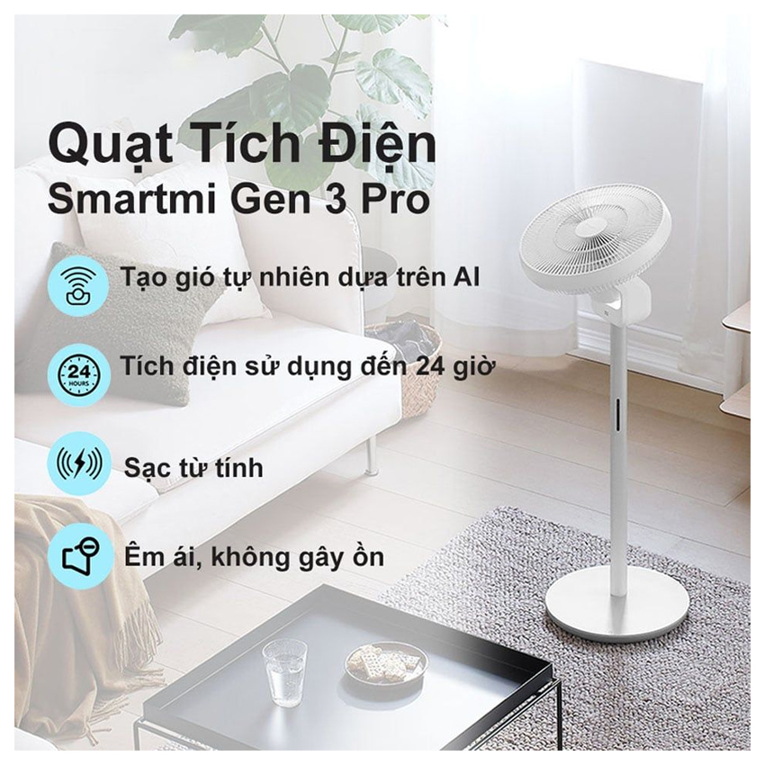 Quạt đứng tích điện Smartmi Gen 3 Pro - ZLBPKQXHS02ZM - Bản quốc tế - Màu trắng (QUAT042) - Hình 5