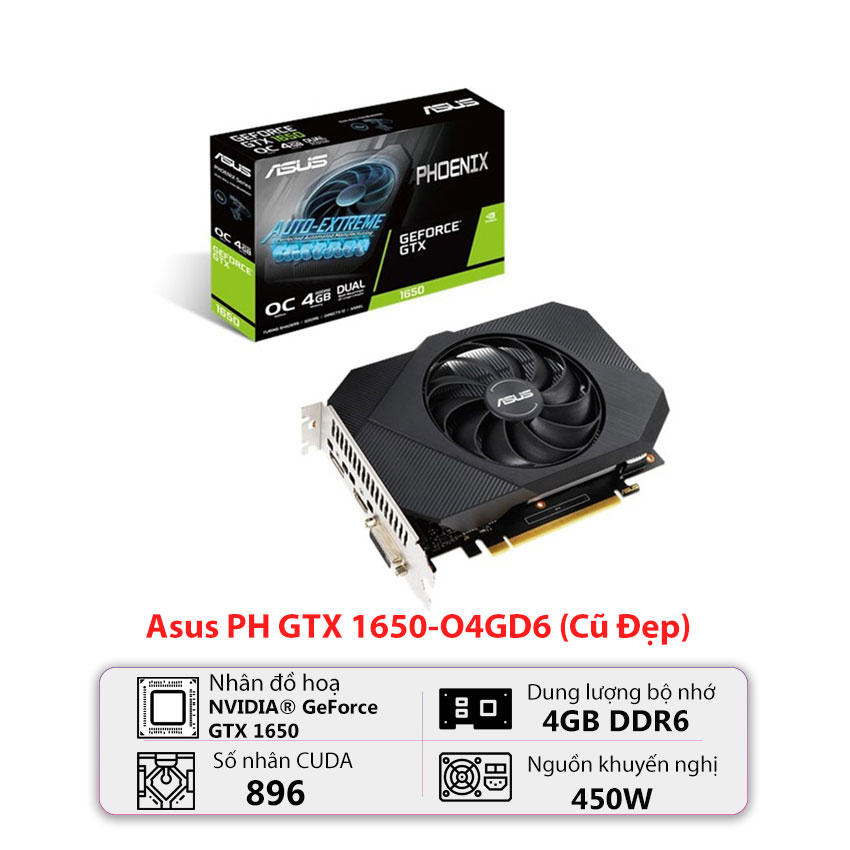 Card màn hình Asus PH GTX 1650-O4G GDDR6 - Cũ đẹp (Tray) - Hình 1