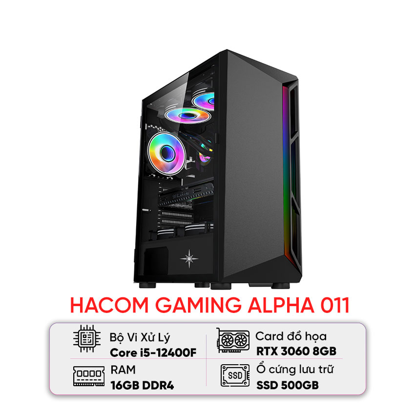 PC HACOM GAMING ALPHA 011 (I5 12400F/B660M/16GB RAM/500GB SSD/RTX 3060) - Hình 1