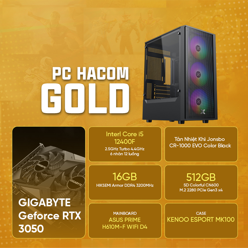 PC HACOM GOLD 021 ( Intel 12400F / VGA RTX 3050 / Wifi )  - Hình 1
