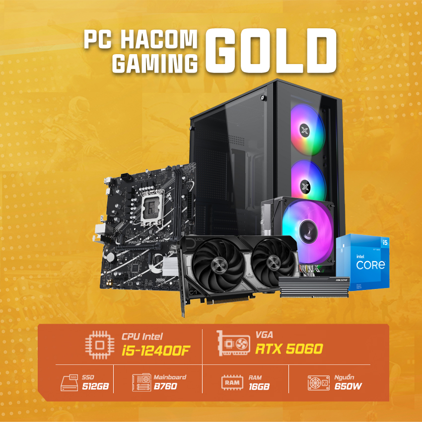 PC HACOM GOLD PRO 027 ( Intel i5 12400F / VGA RTX 5060 ) POWERED BY ASUS chính hãng