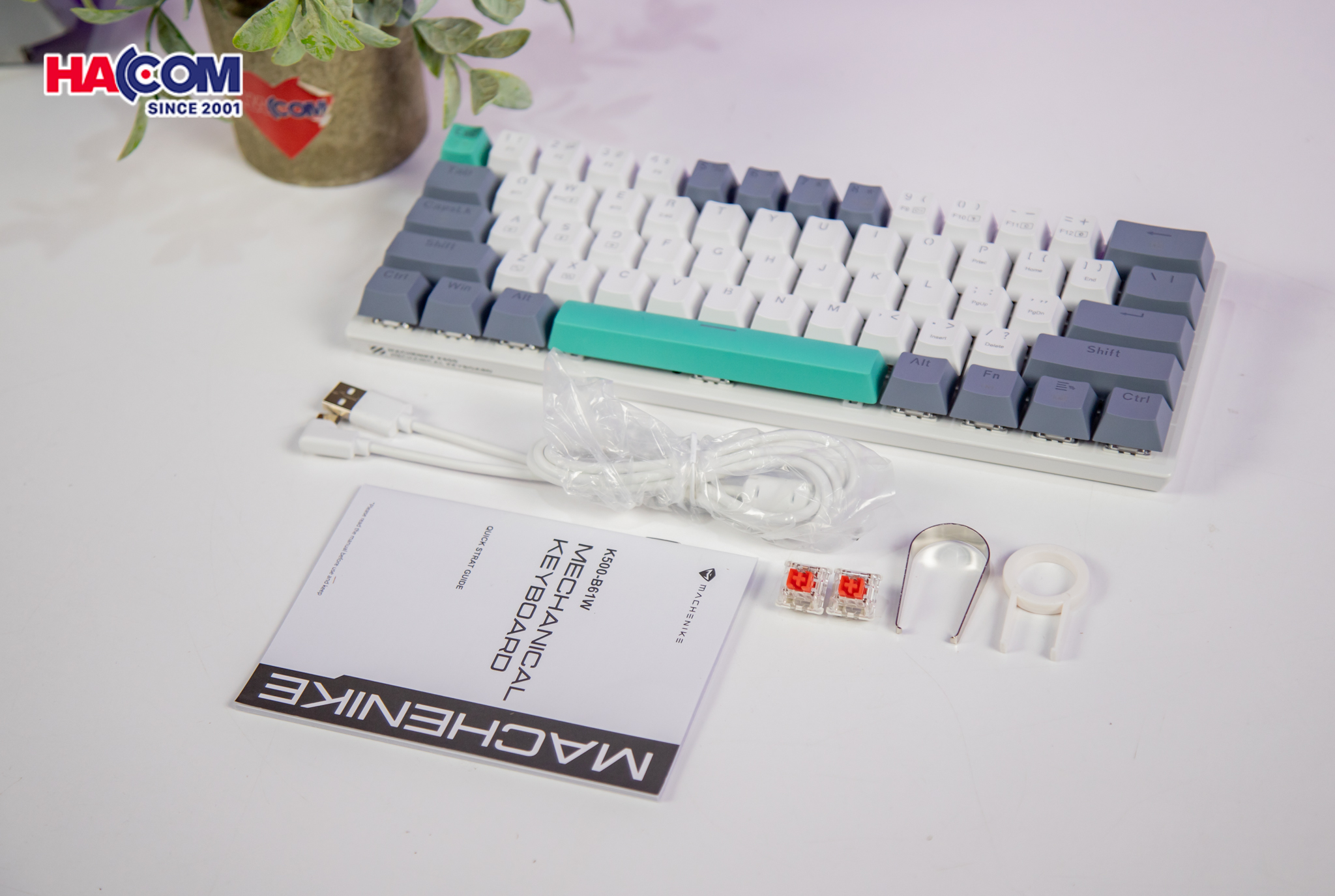 Bàn Phím Cơ Machenike K500-B61 Wireless White Grey Red Switch Led RGB (Có dây/2.4G Wireless/Bluetoot - Hình 4